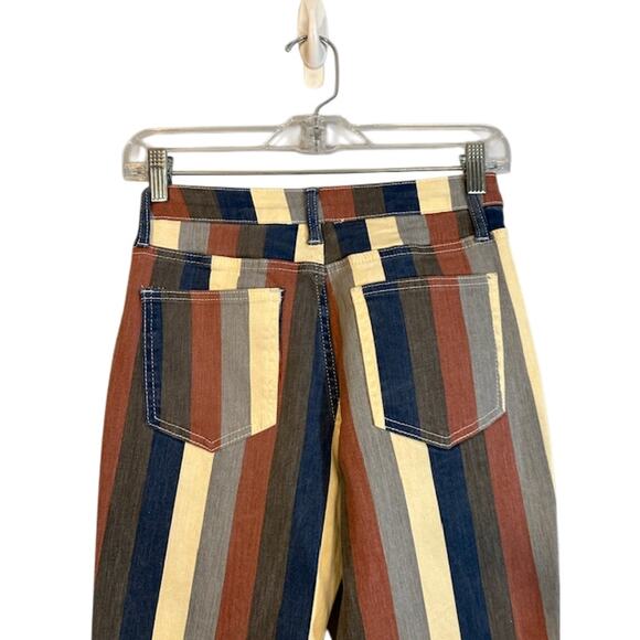 Altar'd State Blue Multi-Color Striped Bell Bottom Denim Jeans Women Sz S - Picture 7 of 11